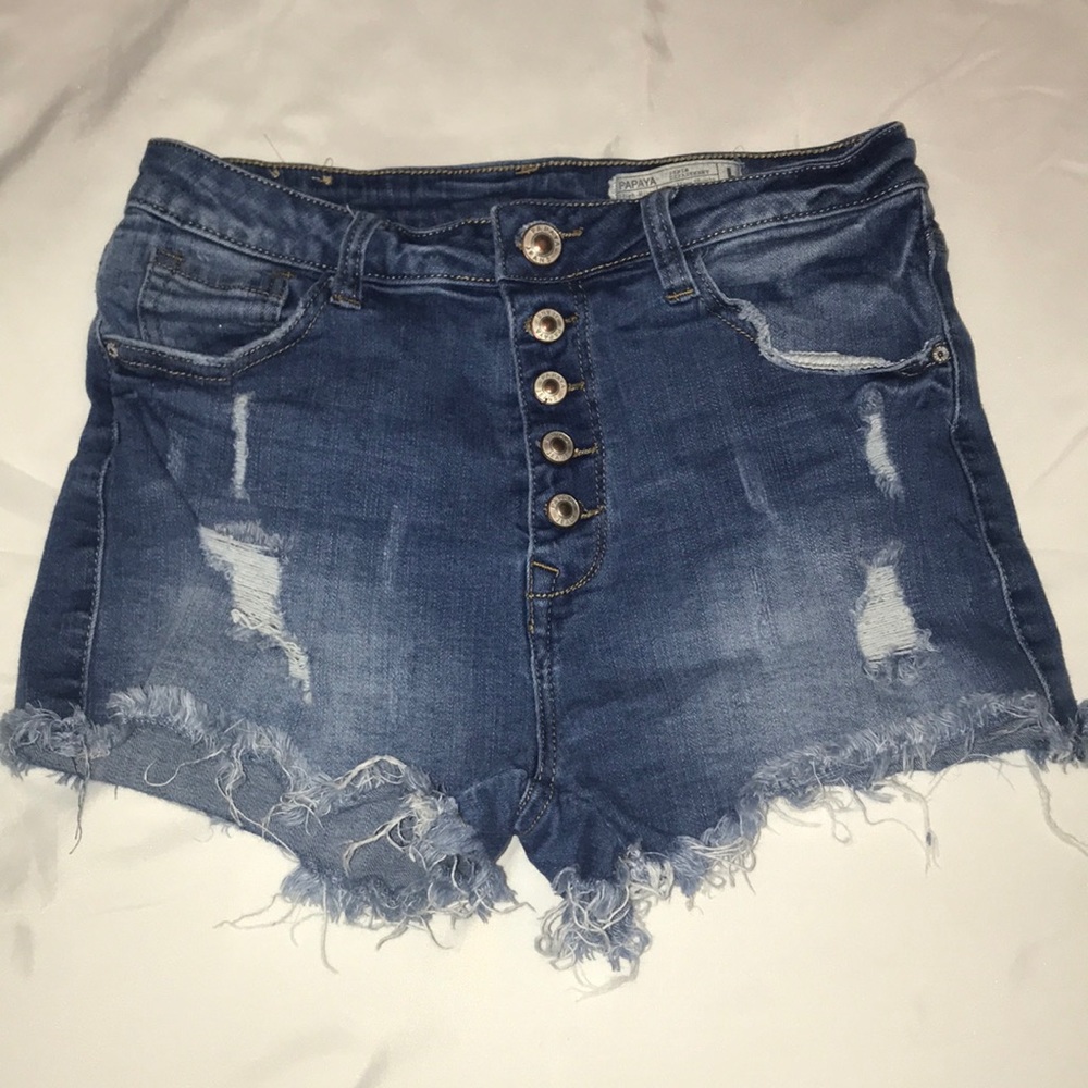 Papaya high rise raw hem denim shorts